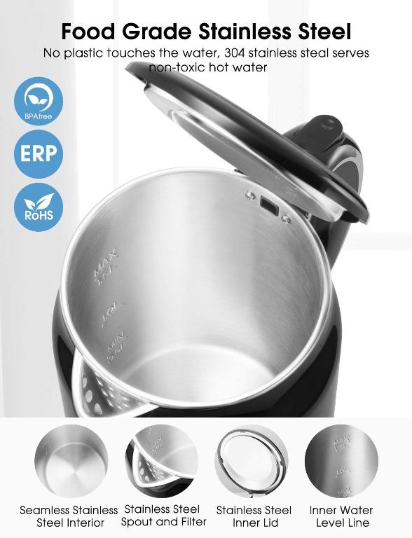 12979) IKICH Stainless Steel Electric Kettle, 1.5L Double Wall Cool