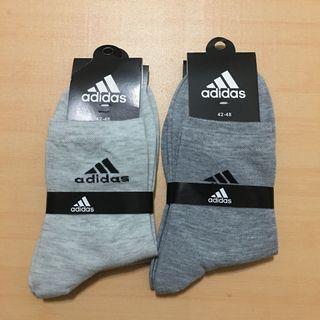 全新🌈adidas愛迪達兩雙一組素色襪子 長襪 中筒襪 運動風 淺灰色 灰色