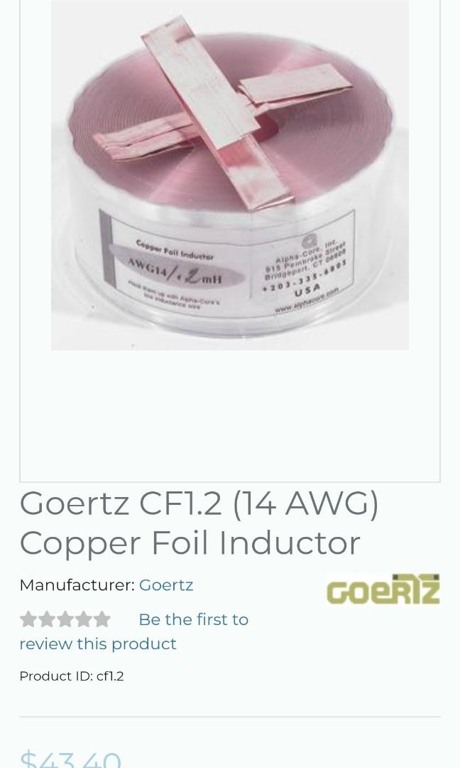 Alpha Core Goertz 1.2mH 14 AWG Copper Foil Inductor, Audio, Portable