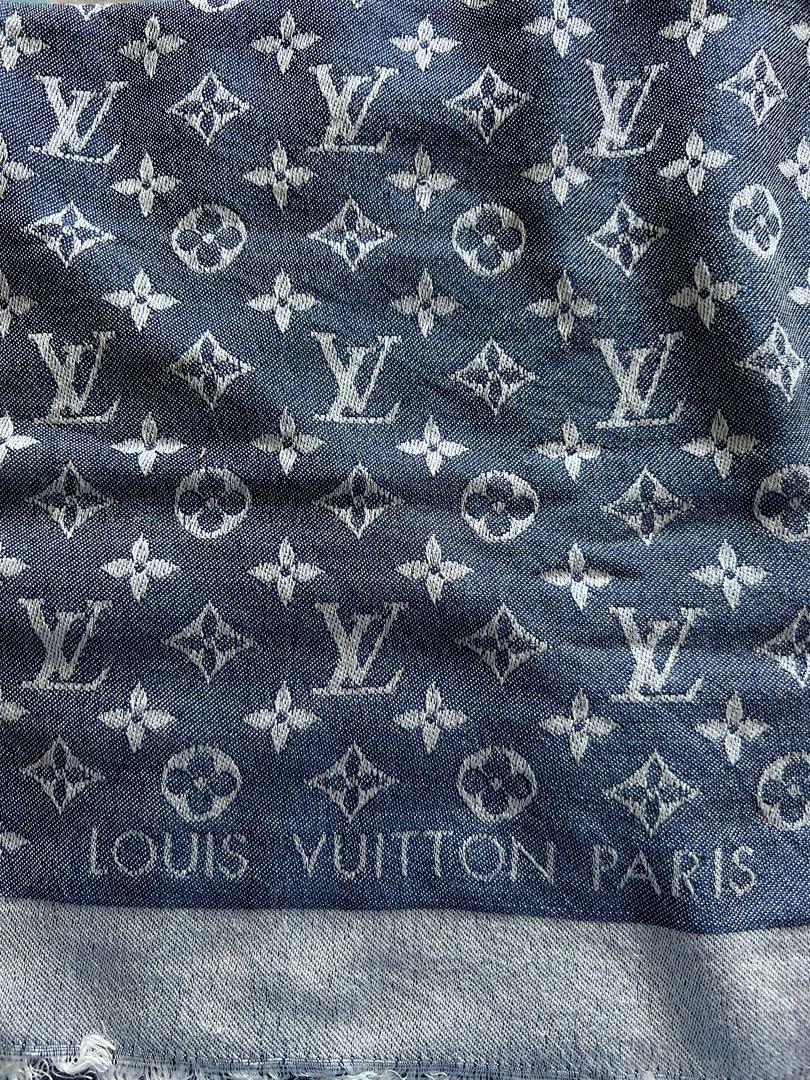 LOUIS VUITTON shawl monogram denim M71376 139×139cm silk wool MINT