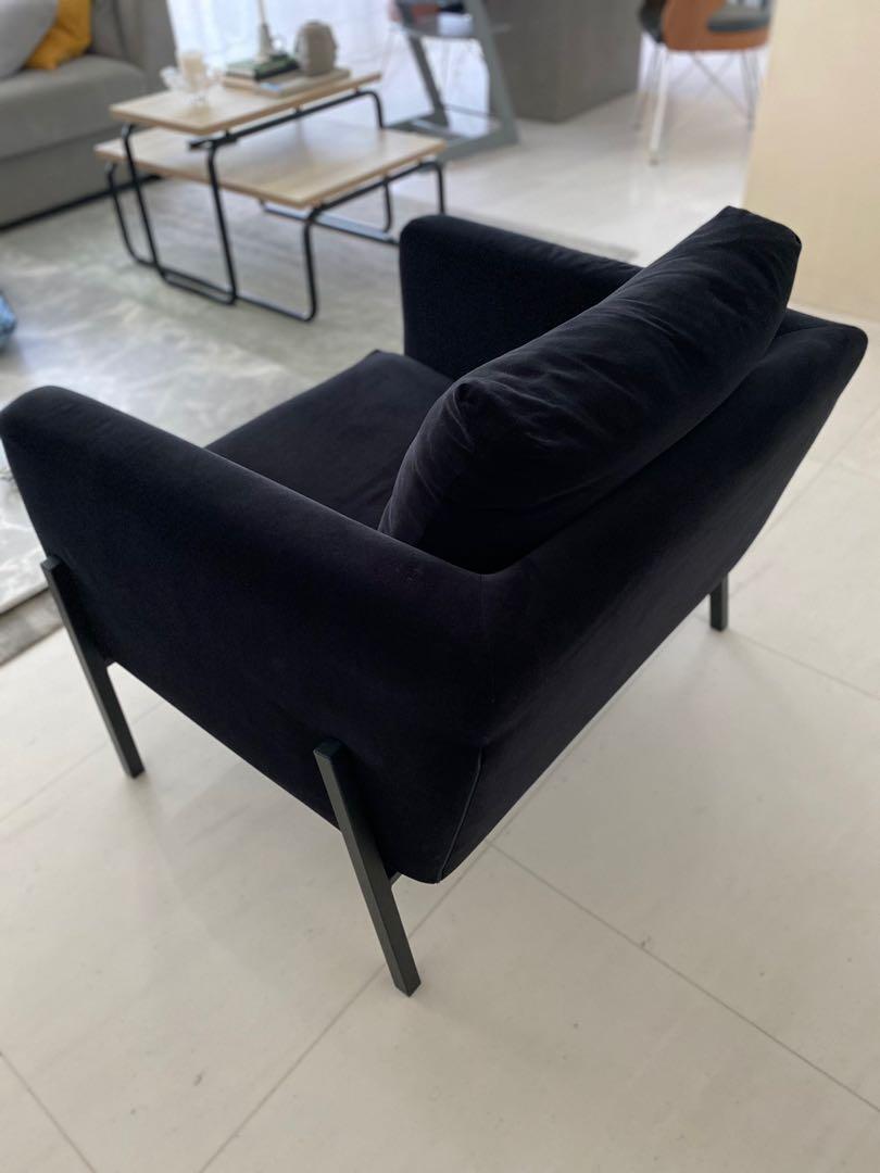 Black velvet IKEA Koarp arm chair, Furniture & Home Living, Furniture