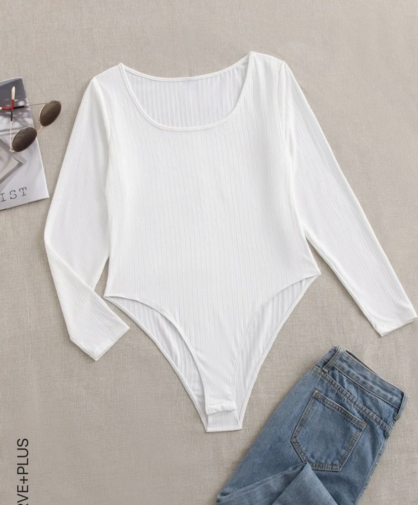 Brand New Shein Curve White Knitted Body Suit 4XL, Women's Fashion ...