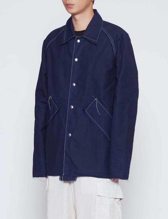 CAMIEL FORGENS NAVY WAXED BASEBALL JACKET, 男裝, 外套及戶外衣服