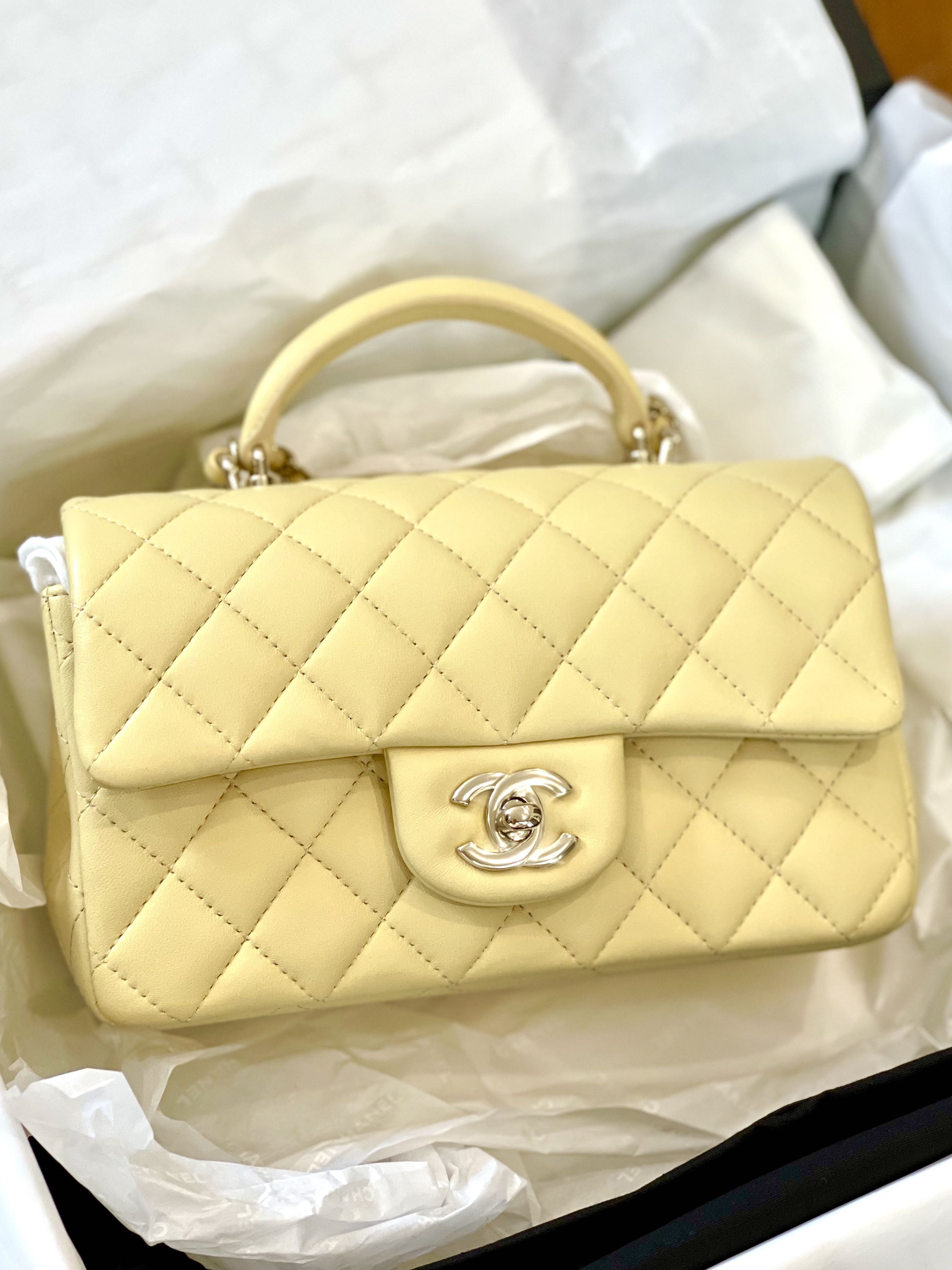 Chanel 22P Yellow Top Handle Mini Flap, Luxury, Bags & Wallets on Carousell