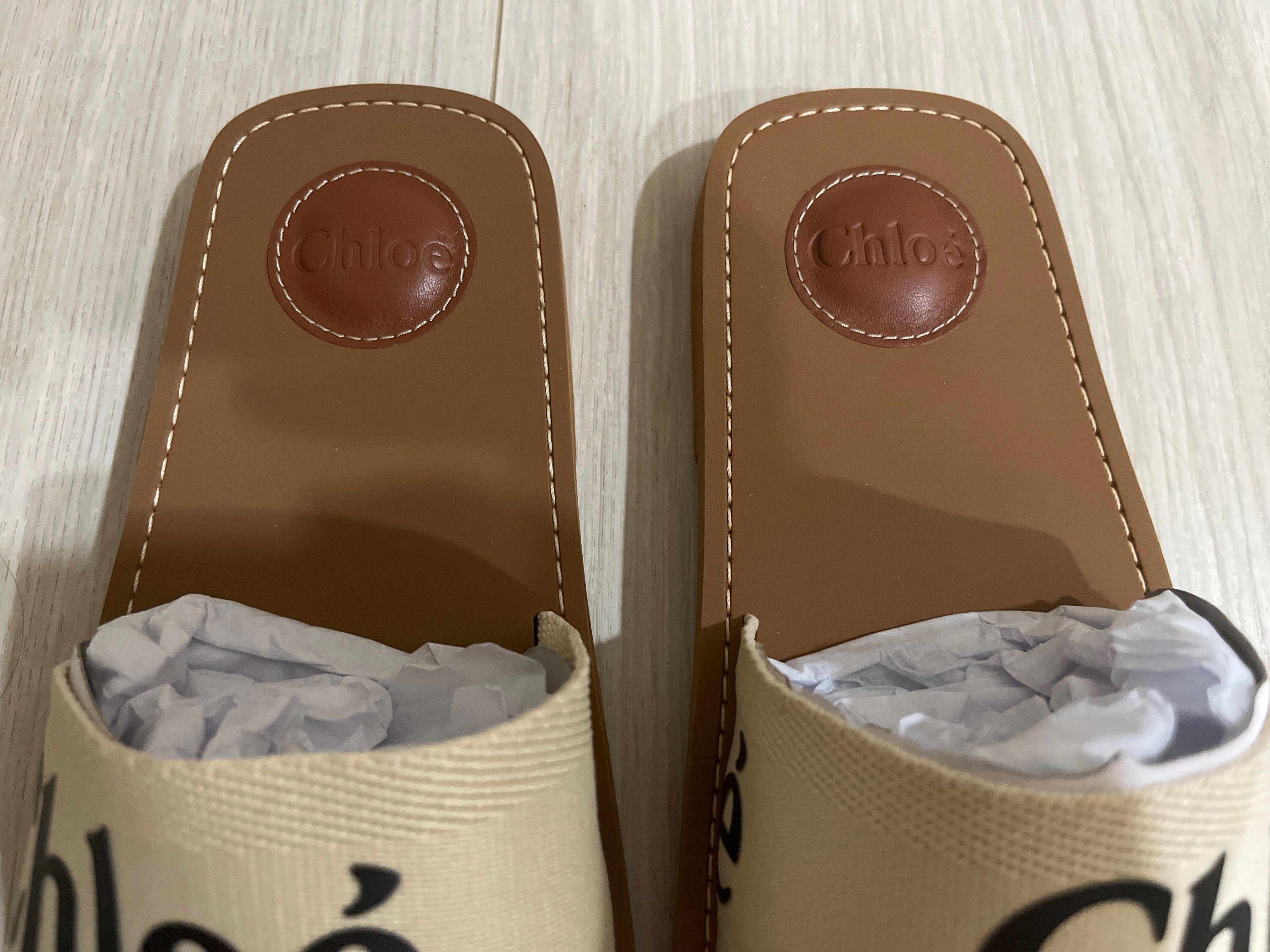 Chlo Woody Flat Mules Slides Sandals in White Women s Fashion