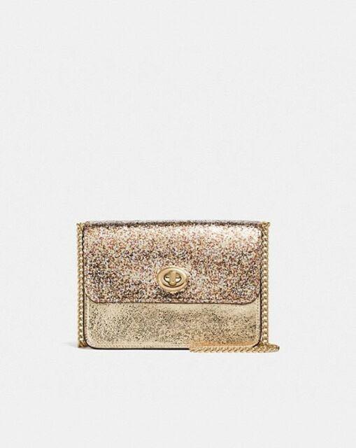 Coach metallic glitter gold Bowery crossbody sling clutch pochette pouch dinner bag not kate spade michael kors coach tory