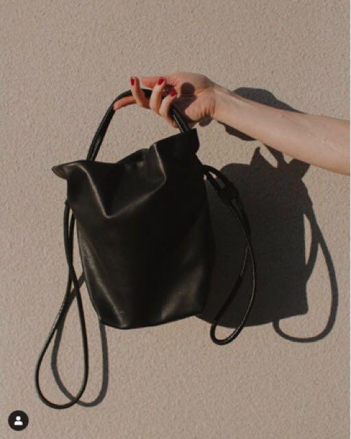 COS Drawstring Leather Bag in Black