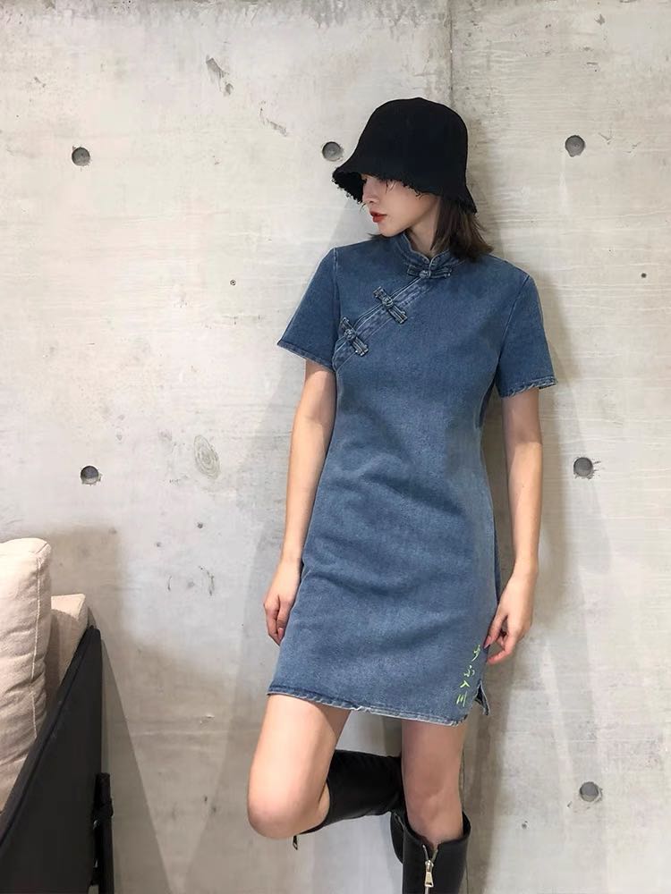 Denim cheongsam dress, Women's Fashion 