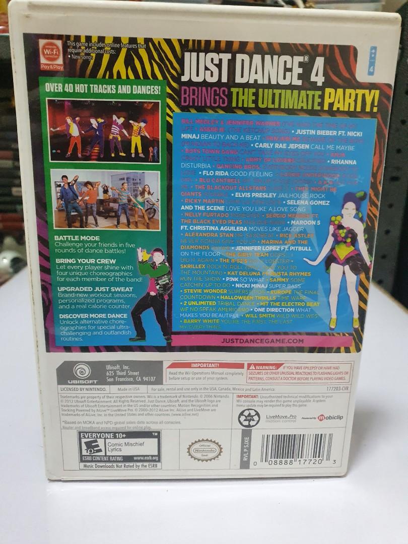 Just Dance 4 (Nintendo Wii , Us) (Category: Nintendo) located in Quezon City. Submitted by itemsforadoption (Listing ID 1146437231, Image 2). Description: Rfs: Its 2022! Happy New Year everyone. Now is a time to be joyous and declutter. And I'm doing just that this season. If you're interested in a game, I'm also will to accept trade in like trading old games for a newer one. Just send a message my way Just Dance 4 for the Wii. Cute game about yo