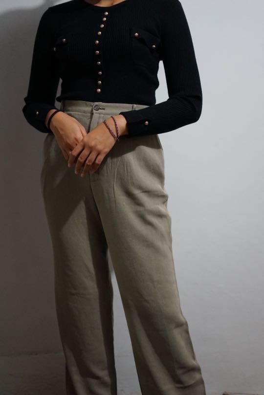 High Waist Straight Cut Pants, Fesyen 