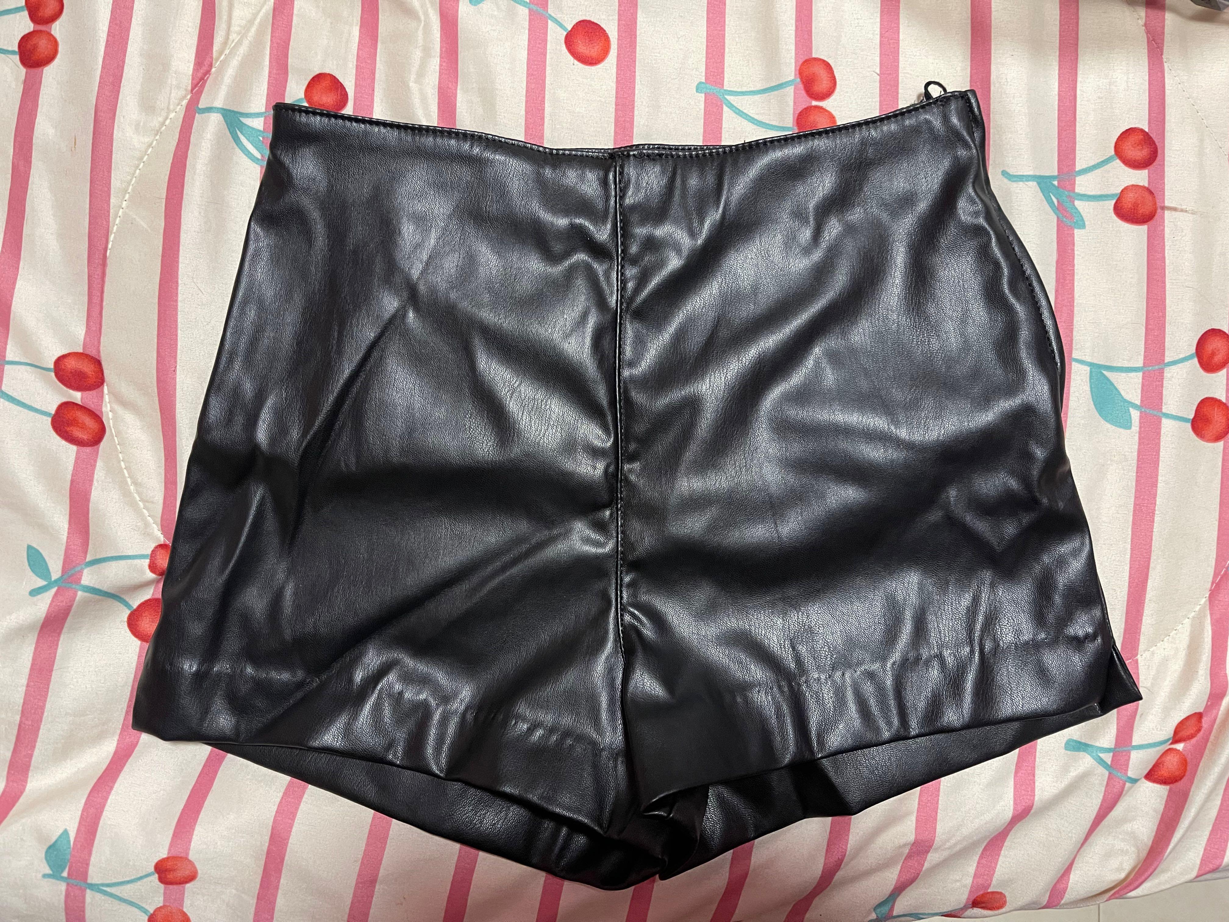 Black leather shop shorts h&m
