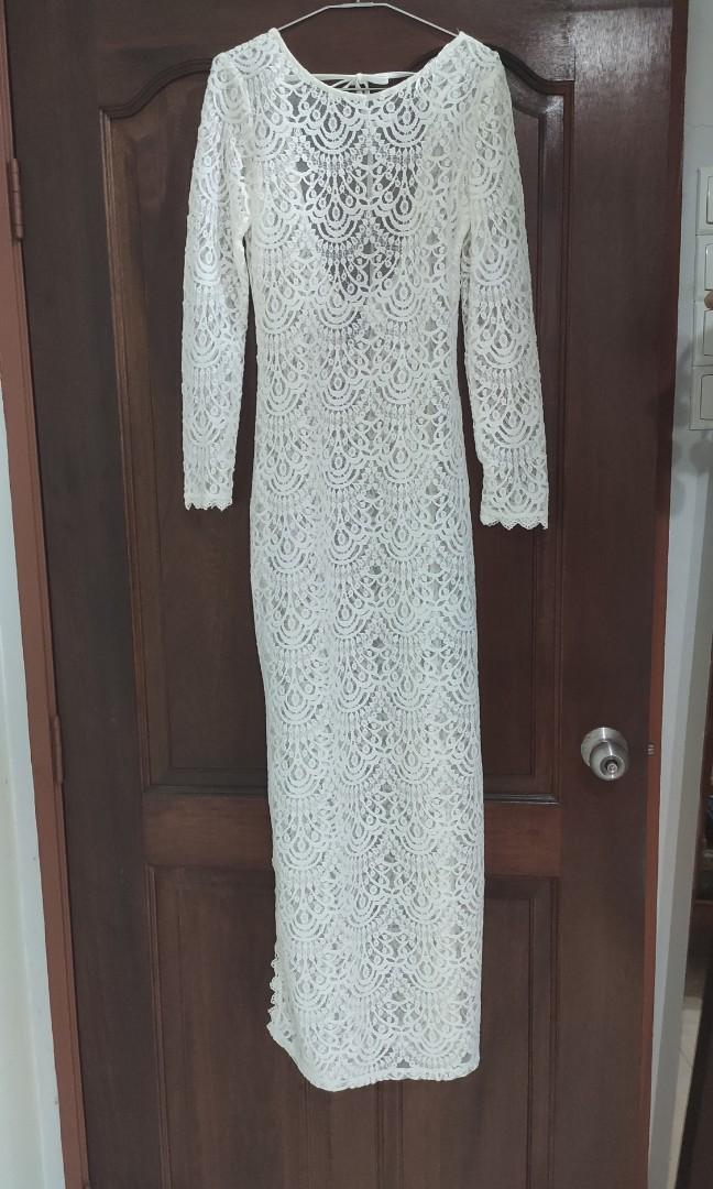 ramadanSALE Size S M H M White lace long sleeve see through