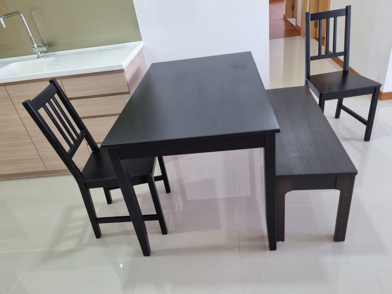 IKEA Table, chairs and long bench, Furniture & Home Living, Furniture
