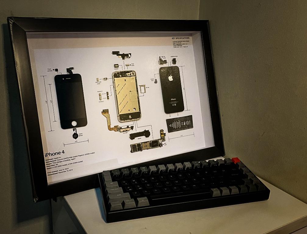 iPhone 4 (Framed iPhone) Art piece (Category: Others) located in Valenzuela. Submitted by thatrarethingph (Listing ID 1146411337, Image 1). Description: Introducing TECHFrame our latest project which aims to immortalize old tech gadgets that we loved and changed our lives forever. We carefully disassemble each parts to make it a work of art and a piece of history. We started with the iPhone 4 and we are planning to add more devices in the future.