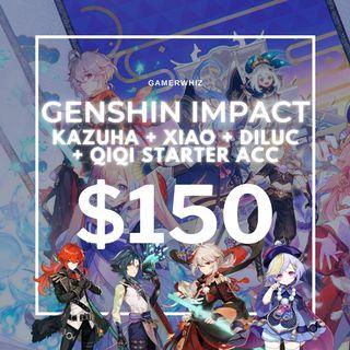 Kazuha Xiao Diluc Qiqi Guaranteed Account Genshin Impact Starters