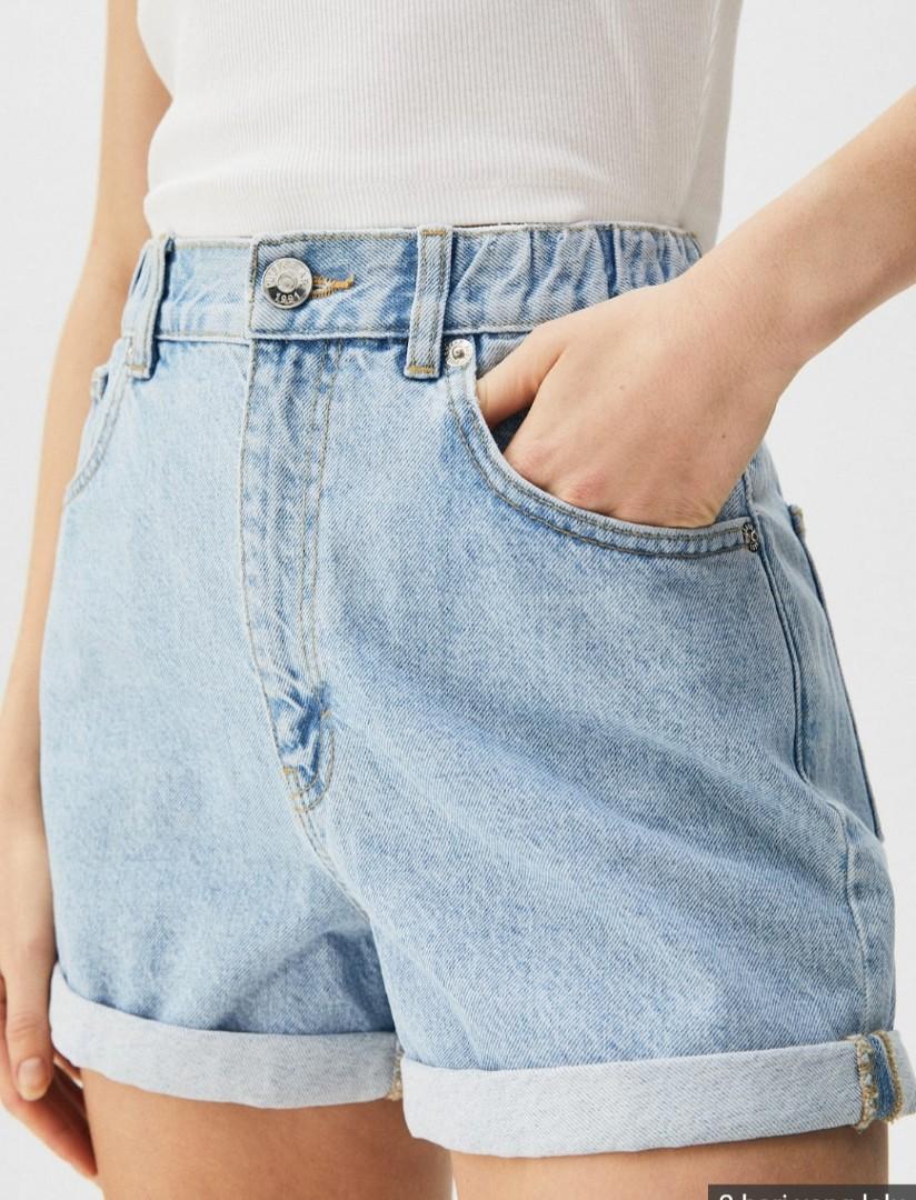 Pull&bear denim short with elastic waistband, Fesyen Wanita
