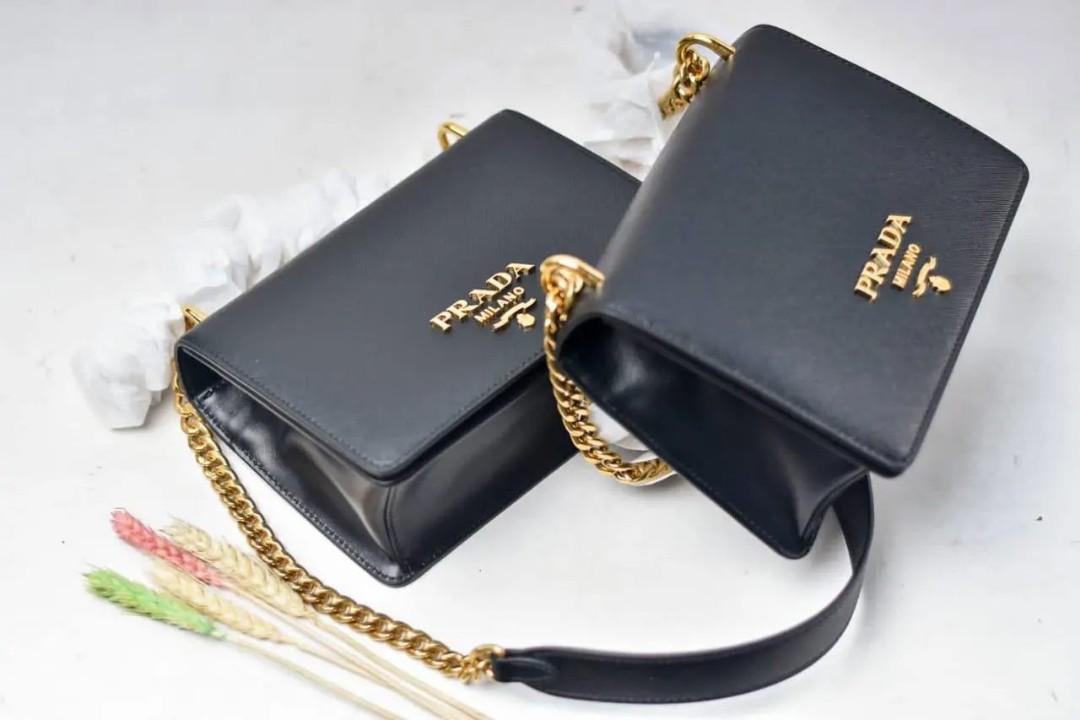 Prada Pattina Shoulder Chain BLACK Saffiano Leather Bag, Fesyen Wanita, Tas  & Dompet di Carousell