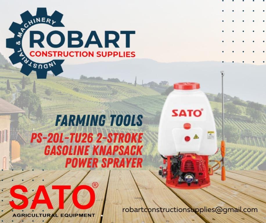 SATO PS-20L-TU26 2-Stroke Gasoline Knapsack Power Sprayer (Category: Construction Tools & Equipment) located in Manila. Submitted by bellarobart (Listing ID 1146367277, Image 1). Description: SATO PS-20L-TU26 2-Stroke Gasoline Knapsack Power Sprayer Power: 1.2HP Pressure 15-25 kg/cm 2 Capacity: 20L Fuel Capacity 1L Power Type: TU-26 Machine Dimension 42x35x64 (cm) 𝑹𝑶𝑩𝑨𝑹𝑻 𝑪𝑶𝑵𝑺𝑻𝑹𝑼𝑪𝑻𝑰𝑶𝑵 𝑺𝑼𝑷𝑷𝑳𝑰𝑬𝑺 SEND US MESSAGE FOR INQUIRIE