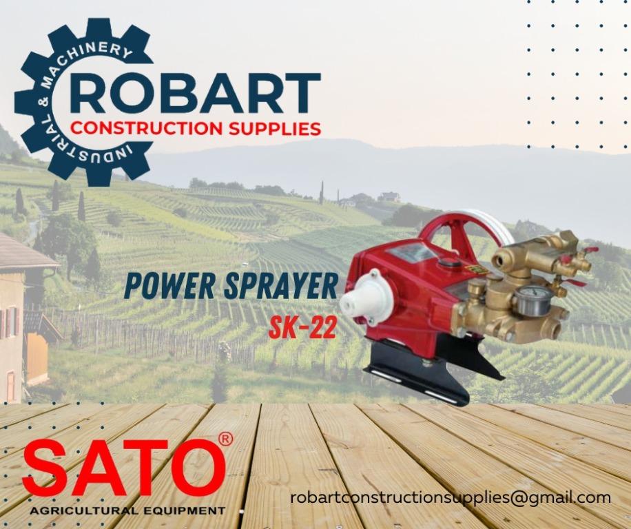 SATO SK-22 Power Sprayer (Category: Construction Tools & Equipment) located in Manila. Submitted by bellarobart (Listing ID 1146366421, Image 1). Description: SATO SK-22 Power Sprayer SPRAYING IRRIGATION Plunger Size: 22 Pressure: 20-45 kg.cm’ 0-10 kg/cm’ Suction: 14 L/min 22 L/min Rate 700-800 RPM 1000-2000 RPM per Minute 𝑹𝑶𝑩𝑨𝑹𝑻 𝑪𝑶𝑵𝑺𝑻𝑹𝑼𝑪𝑻𝑰𝑶𝑵 𝑺𝑼𝑷𝑷𝑳𝑰𝑬𝑺 SEND US MESSAGE FOR INQUIRIES ‼️‼️ 🔵100% Trusted Supplier 🔵Competiti