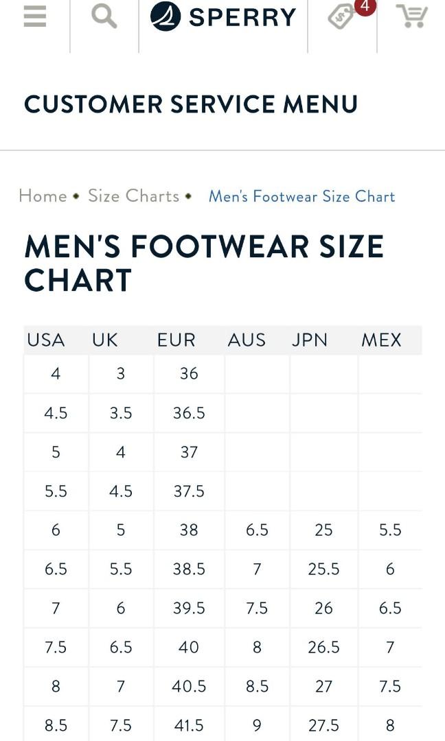Sperry boots sales size chart