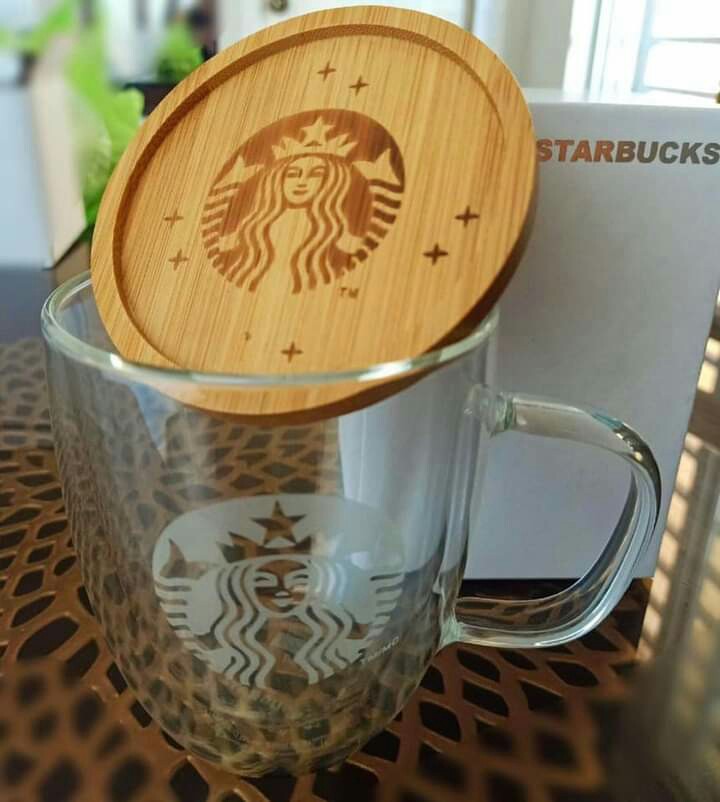 Starbucks Glass Mug with Bamboo Lid, TV & Home Appliances, Kitchen