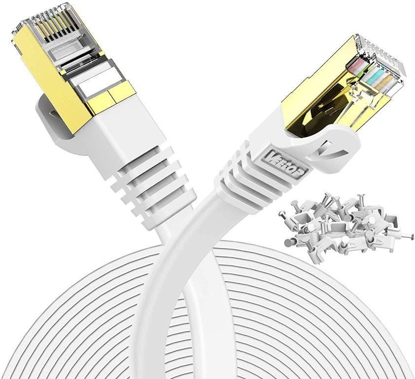 with Shielded RJ45 Connectors Computer Supplies CAT7-2 Gold-Plated CAT7 Flat Ethernet 10 Gigabit Two-Color Braided Network LAN Cable for Modem Router LAN Network Length 5m 