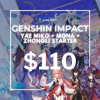Yae Miko Zhongli Mona Guaranteed Account Genshin Impact Starters
