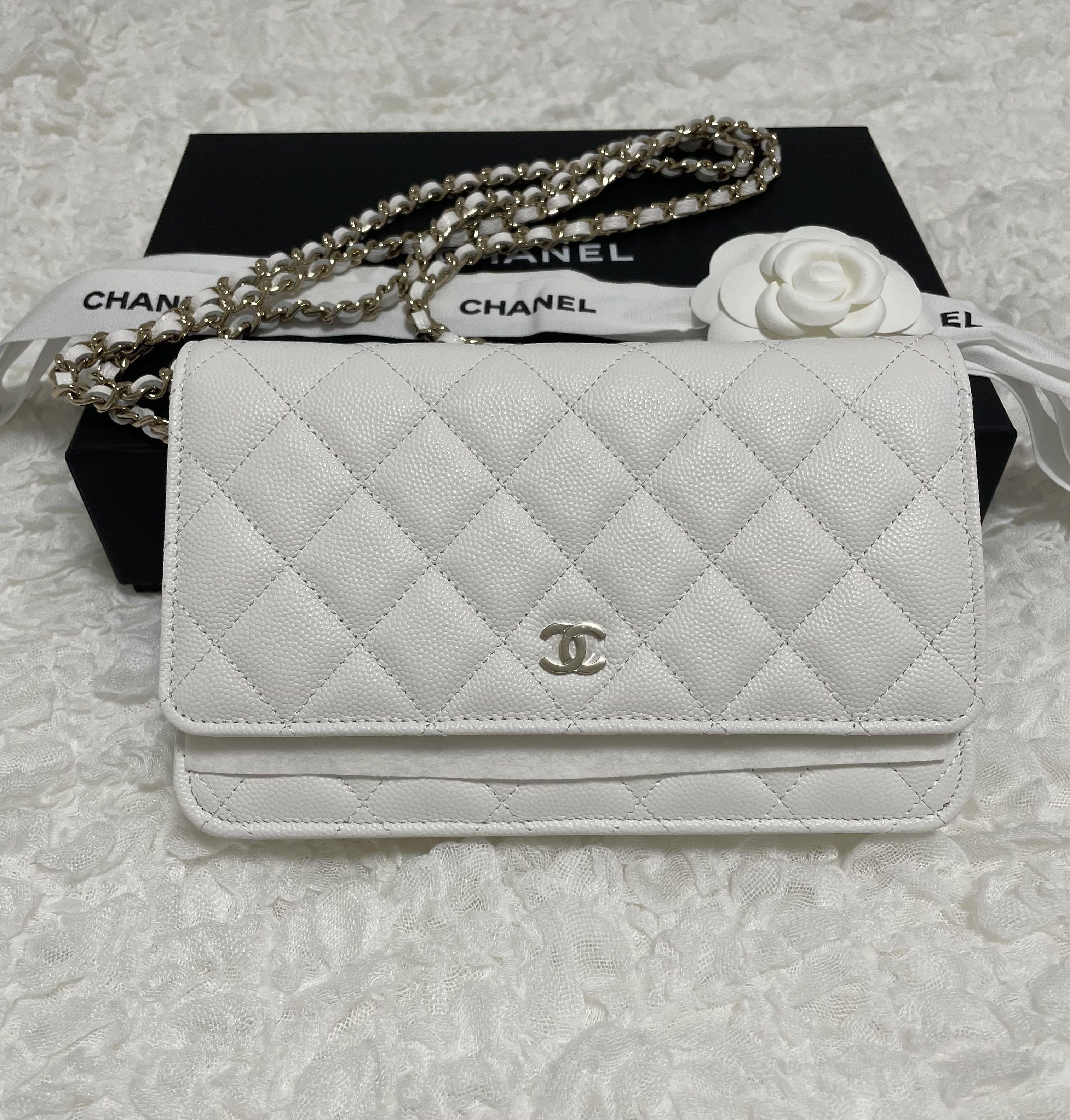22P Chanel Wallet On Chain (Microchip) White Caviar with Light Gold Hardware,  Luxury, Bags & Wallets on Carousell