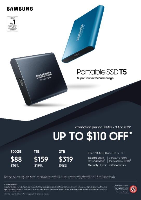 T5 Portable SSD 2TB Up to 540MB s USB 3.1 External Solid State Drive, Black (MU-PA2T0B AM) - 2