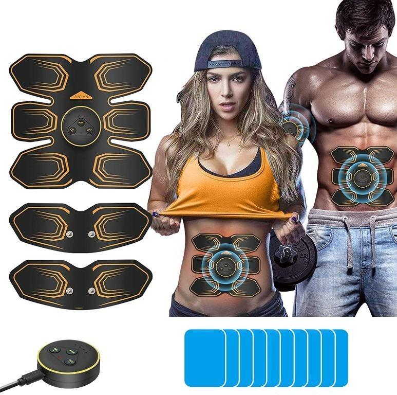 Abs Trainer Abdominal Muscle Toner Electronic Toning Belts Workout Home Fitness Device 10 Replacement Gel Pads for Abdomen Arm Leg Men And Women EMS Muscle Stimulator