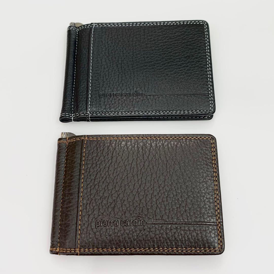 🇫🇷💵 Pierre Cardin 法國牛皮美式簡約超薄銀紙夾款男裝短款銀包France Leather Simple Banknote  Money Clip Wallet in Black / Brown Embroidery, 男裝, 手錶及配件, 銀包、卡片套-