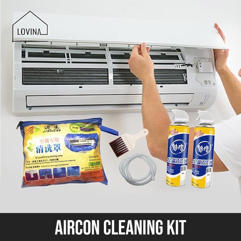 AIRCON CLEANING KIT BUNDLE AIR CONDITIONER SERVICING SPRAY CLEANER COVER BAG FOAM SPRAY CHEMICAL