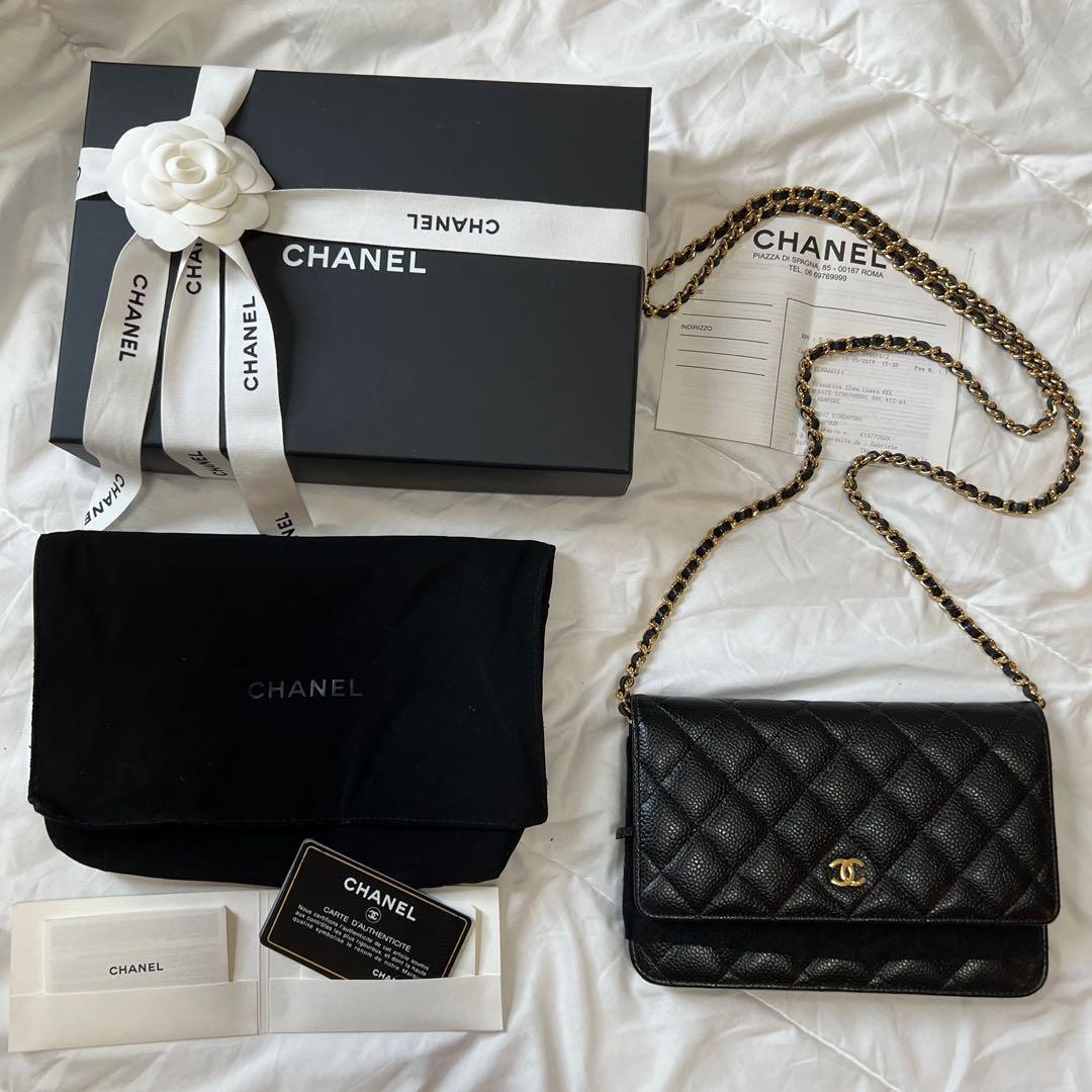 Authentic Chanel Wallet on Chain WOC gold hardware black caviar with Box  and Receipt, Women's Fashion, Bags & Wallets, Cross-body Bags on Carousell