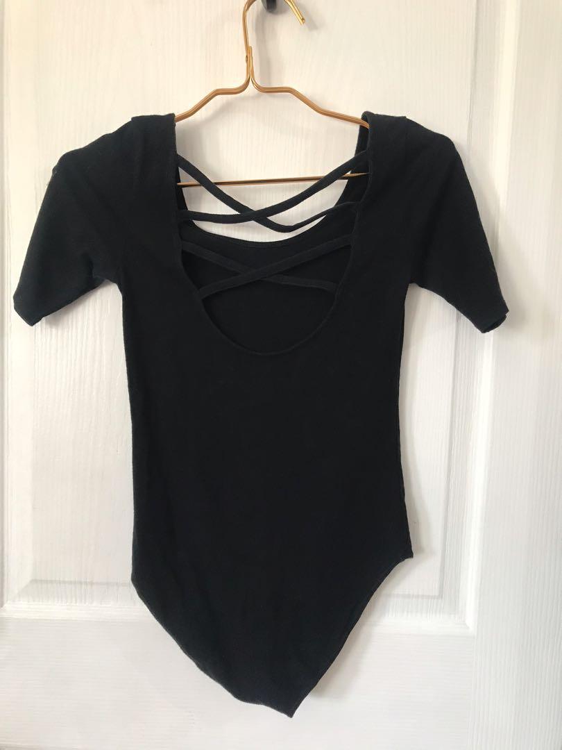 SALE! BODYSUIT BLACK CROSS BACK (Category: Others Tops) located in Capas. Submitted by stuffandgo (Listing ID 1148065748, Image 3). Description: Fits XS to Semi M.