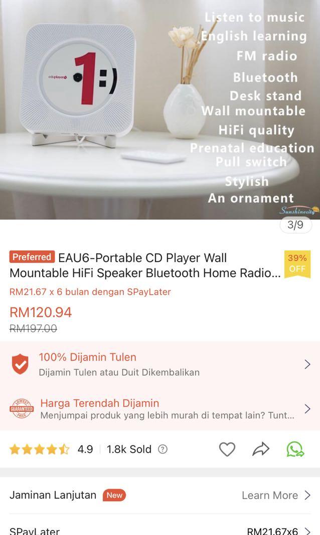 CD player (Category: Portable Music Players) located in Klang. Submitted by menyoursojuu (Listing ID 1148086141, Image 3). Description: Bought for RM120 , letgo sebab nak guna duit . Any information can chat me 👍🏻.