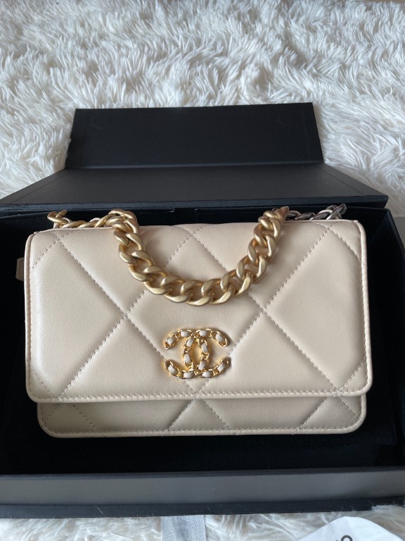 Chanel Wallet on Chain 19s Iridescent Pearly Pink Woc Beige Gold Caviar  Cross Bo at 1stDibs