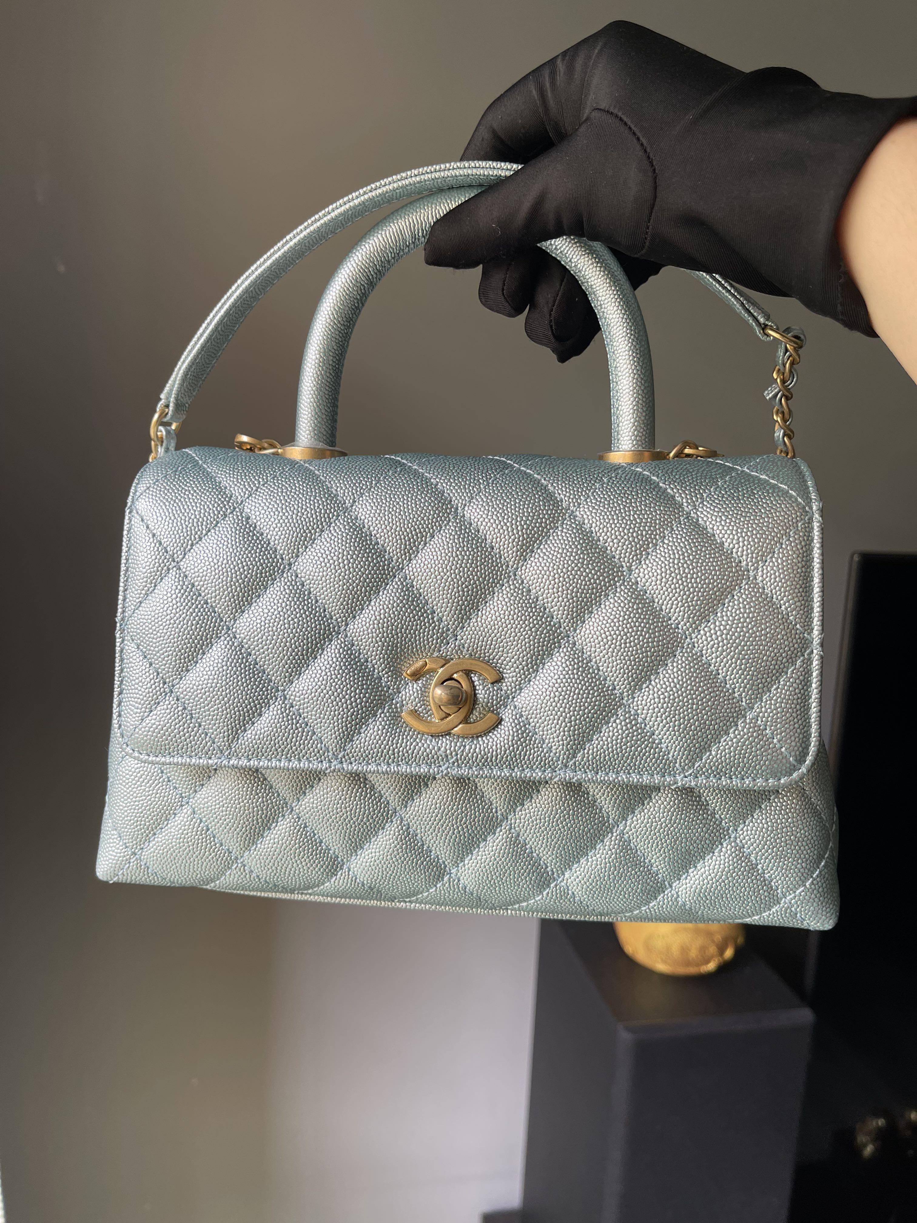 Chanel Coco Handle 22P iridescent blue Small Bag, Luxury, Bags & Wallets on  Carousell