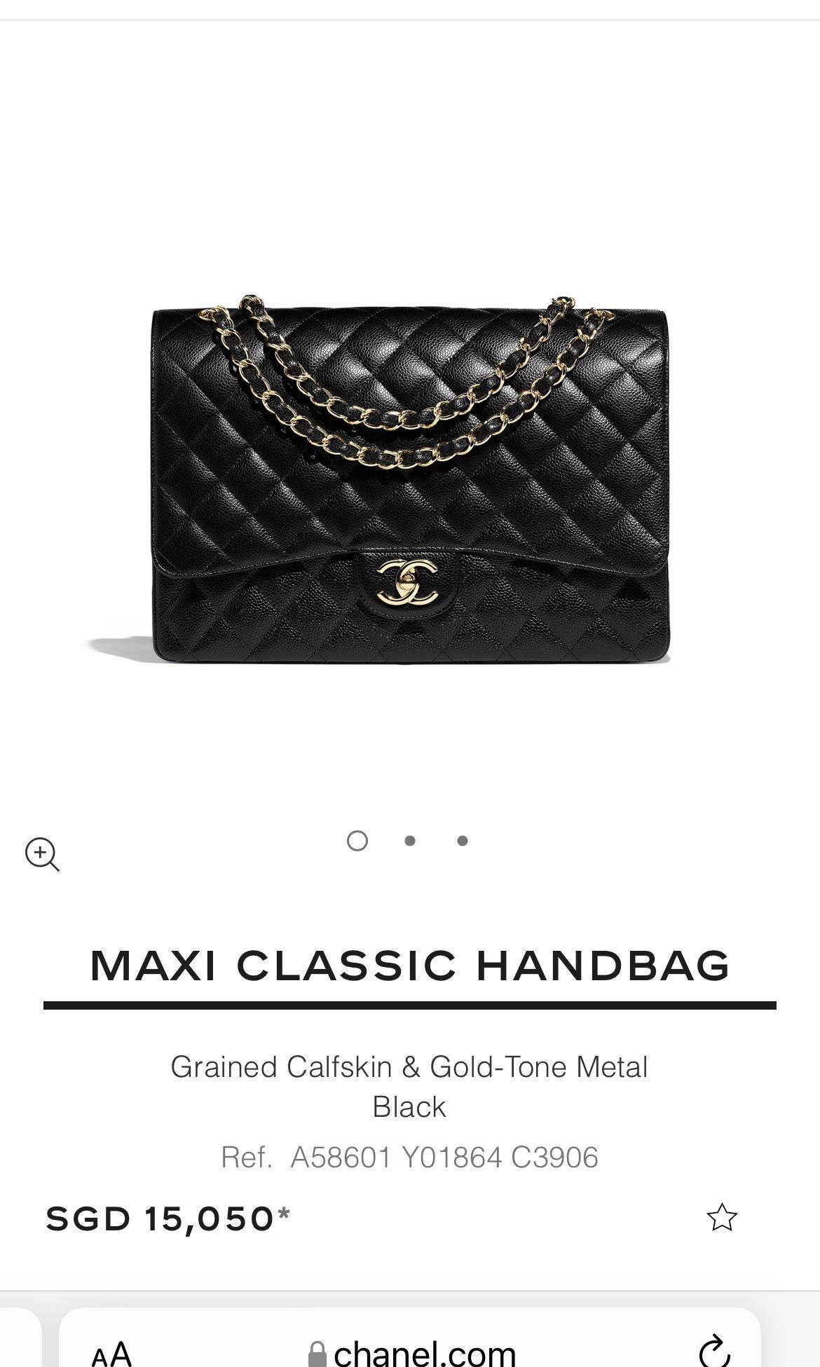 CHANEL Maxi Classic Handbag Grained Calfskin Double Chain Flap Shoulder Bag