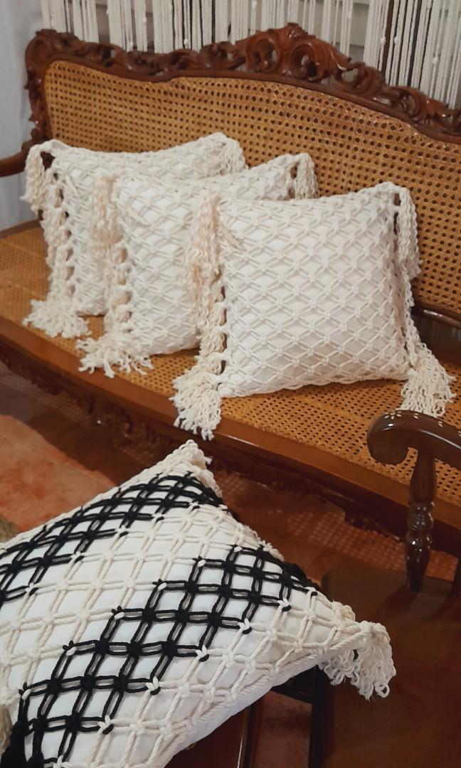 Classic macrame pillow (Category: Cushions & Throws) located in Binan City. Submitted by relizas_modern_macrame (Listing ID 1148118868, Image 3). Description: 18x18inches Includes Macrame pillow cover Canvass pillowcase Uratex pillow.