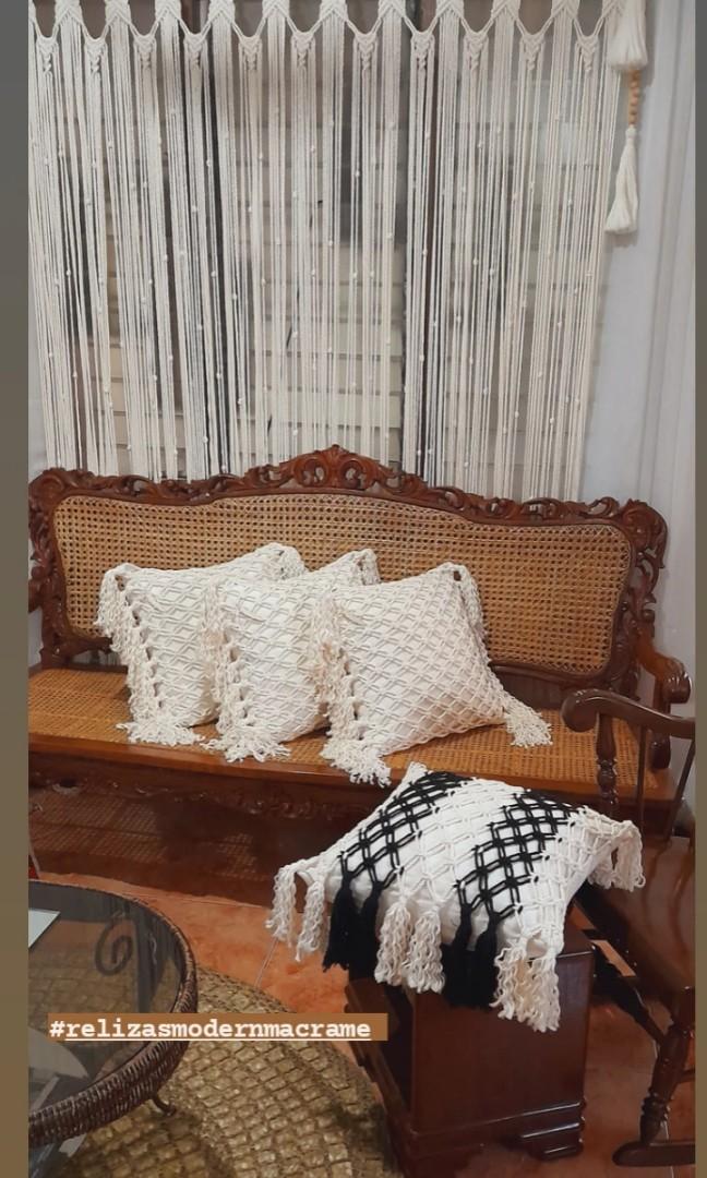 Classic macrame pillow (Category: Cushions & Throws) located in Binan City. Submitted by relizas_modern_macrame (Listing ID 1148118868, Image 2). Description: 18x18inches Includes Macrame pillow cover Canvass pillowcase Uratex pillow.