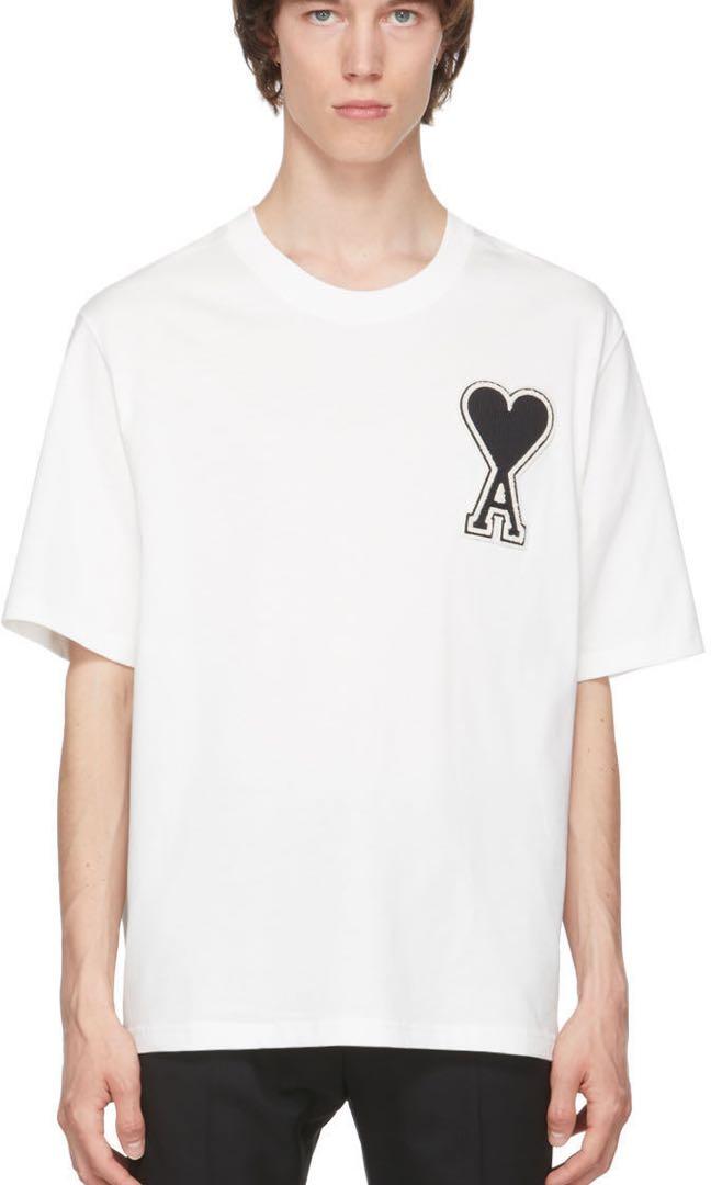 CLEARANCE SALE AMI Alexandre Mattiussi Black Oversized Logo Patch White T Shirt