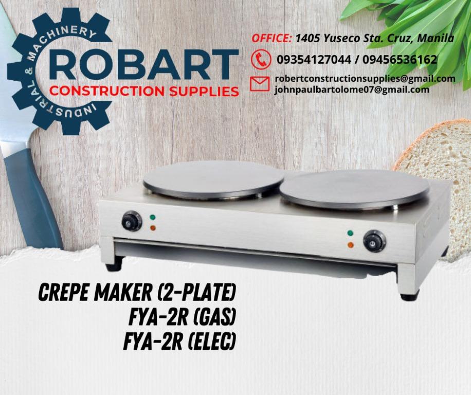CREPE MAKER (2 PLATE) (Category: Other Kitchen Appliances) located in Manila. Submitted by bellarobart (Listing ID 1148118286, Image 1). Description: CREPE MAKER (2 PLATE) Model: FYA-2R (GAS) Model: FYA-2R (ELECTRIC) Volts: 220v - 240v Power: 6Kw Dimension: 86x50x22cm Pan Size: 16inches N.W: 32kg 𝑹𝑶𝑩𝑨𝑹𝑻 𝑪𝑶𝑵𝑺𝑻𝑹𝑼𝑪𝑻𝑰𝑶𝑵 𝑺𝑼𝑷𝑷𝑳𝑰𝑬𝑺 SEND US MESSAGE FOR INQUIRIES ‼️‼️ 🔵100% Trusted Supplier 🔵Competitive Price 🔵𝑾𝒆 𝒂𝒓𝒆 𝑫𝑻
