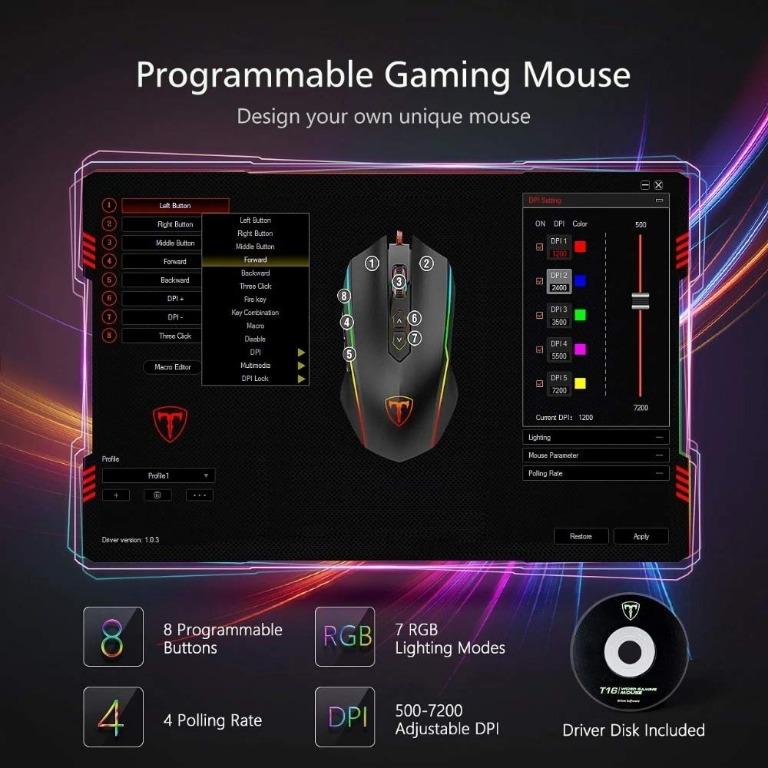 Easterntimes Tech Keyboard Mouse Sets, T16 Wired Gaming Keyboard