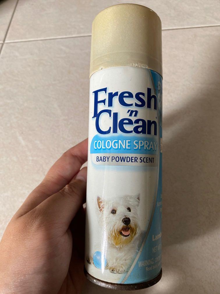 Baby powder scented dog spray top