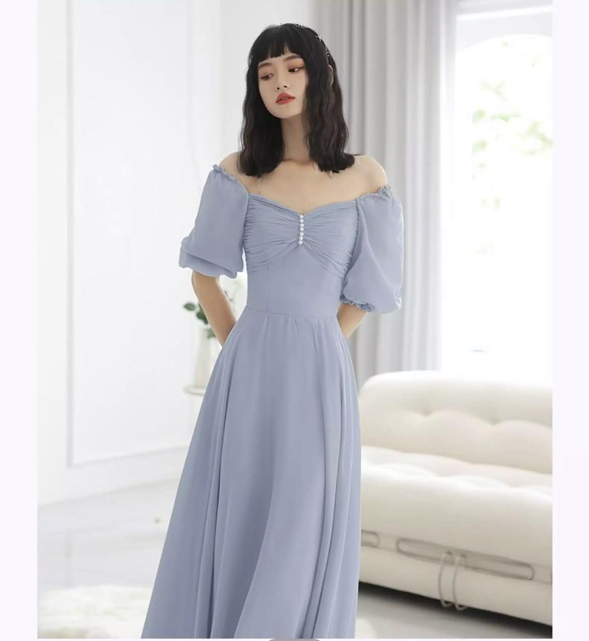 Bridesmaid Two Way Long Dress Dusty Blue Greyish Blue Bluish