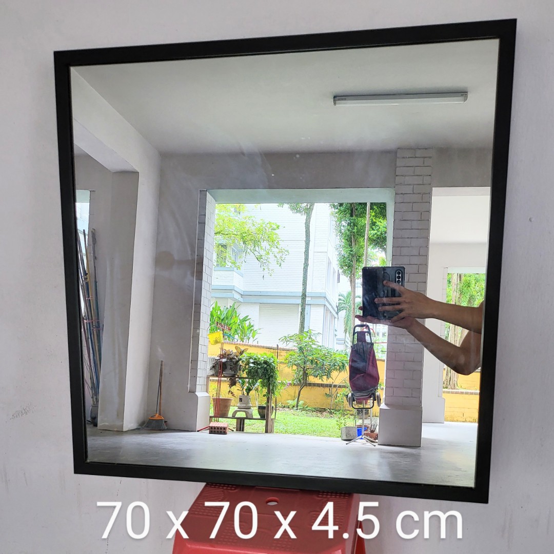 Ikea Stave square mirror with dark brown wood frame, include 2 hanging