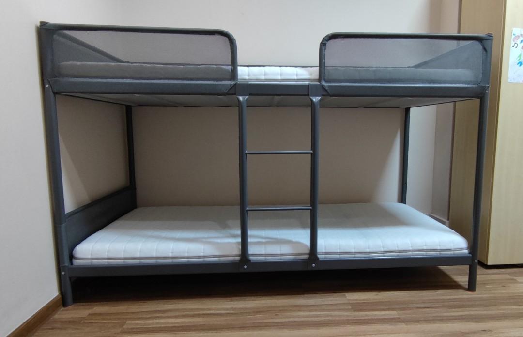 Ikea Tuffing Bunk Bed Frame + 2 mattresses, Furniture & Home Living