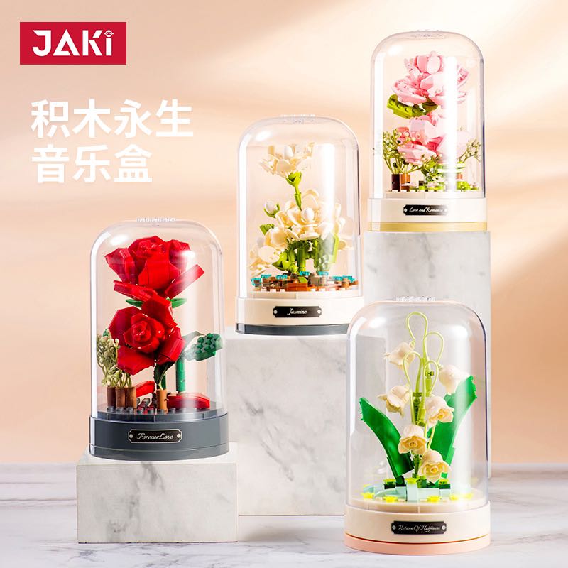 Jaki Rose Flower Bouquet Music Box Lego Flower Bouquet Building Blocks