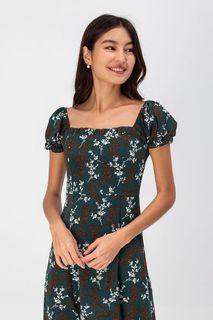 LOVE AND BRAVERY NILDA FLORAL DRESS WITH SLIT IN GREEN