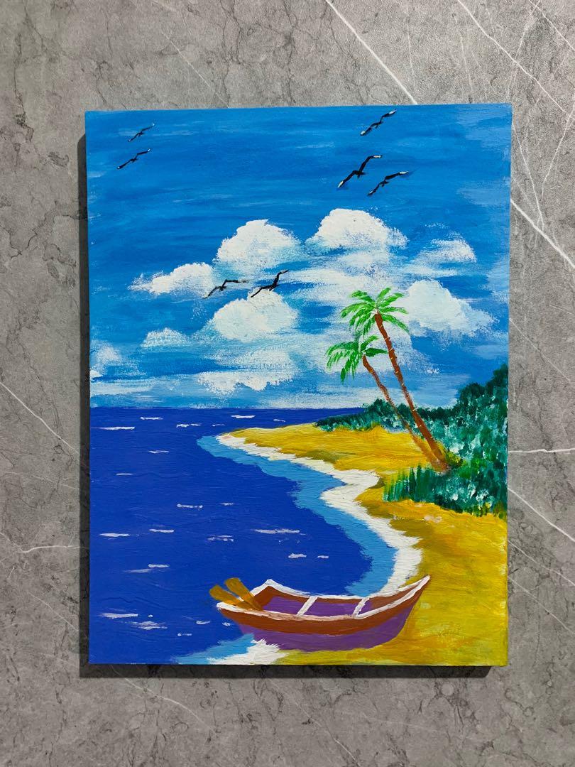 Lukisan Kanvas Asli Buatan Tangan, Desain & Kerajinan Tangan, Karya